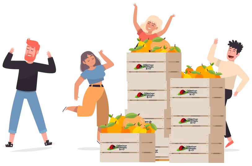 bénévoles vente de fruits bio